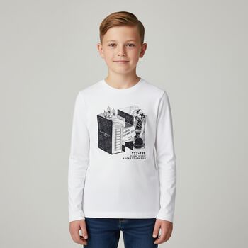 Boys White Logo Long Sleeve Top, 1 Boys White Logo Long Sleeve Top