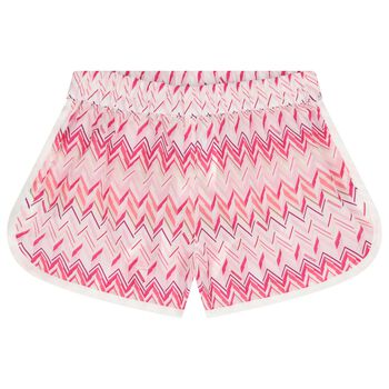 Girls Pink & White Logo Zig Zag Shorts