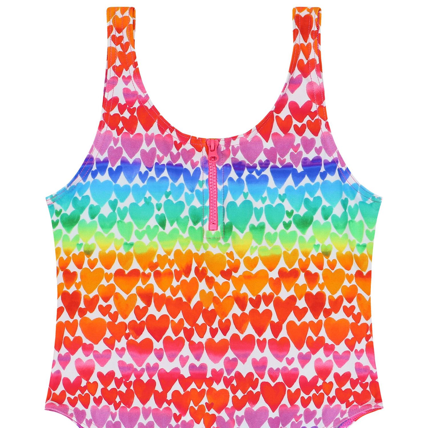 Girls Multi-Coloured Hearts Swimsuit, 1, hi-res