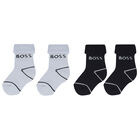 Baby Boys Blue & Navy Blue Logo Socks ( 2-Pack ), 1, hi-res