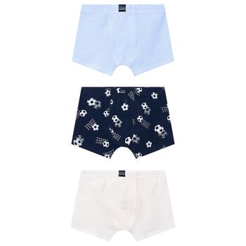Boys White, Blue & Navy Blue Boxer Shorts ( 3-Pack )