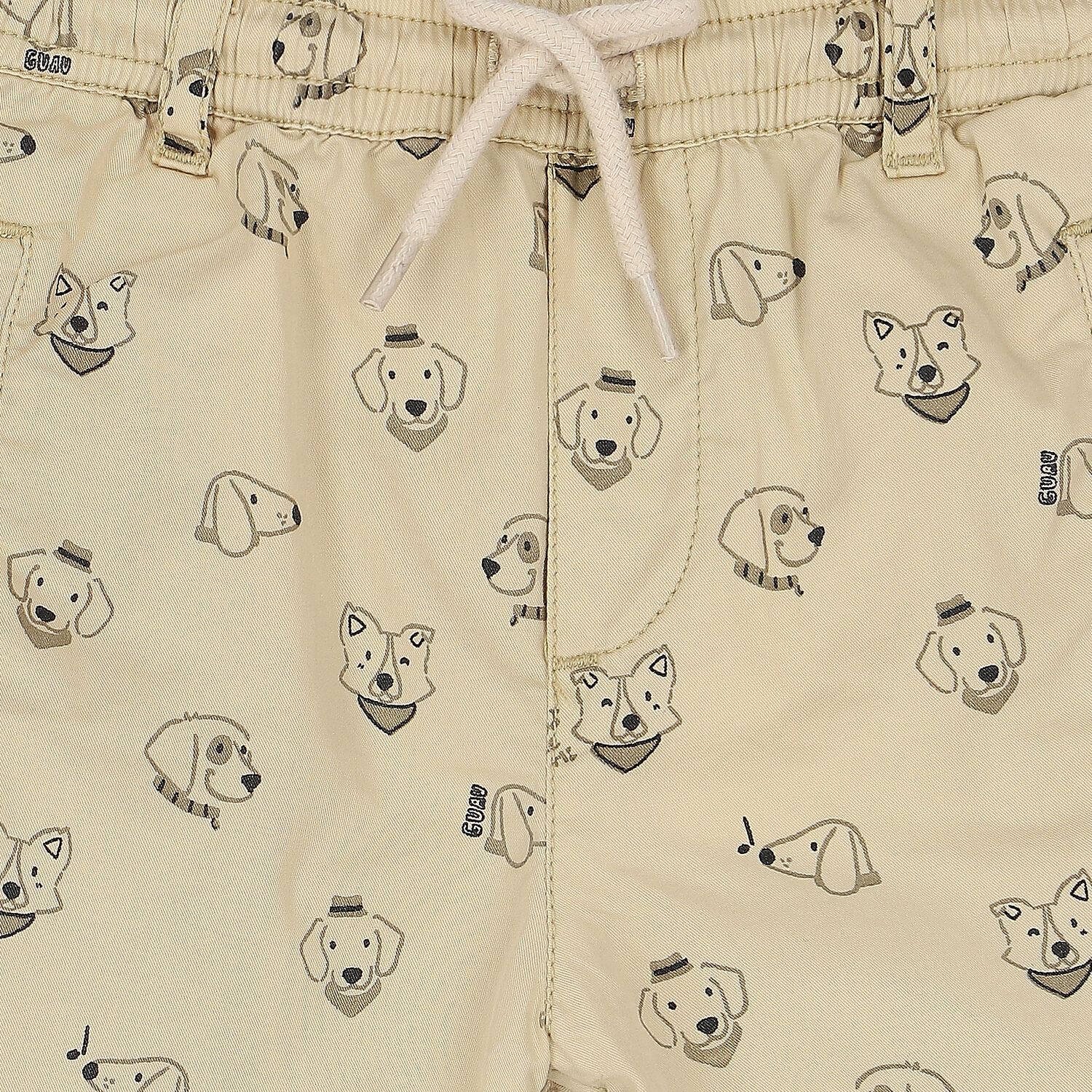 Younger Girls Beige Dogs Shorts, 1, hi-res