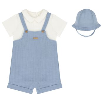 Baby Boys White & Blue Romper Set