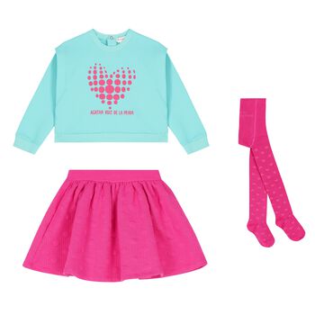 Girl Aqua & Pink Logo Heart Skirt Set