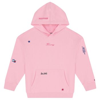 Girls Pink Logo Star Hooded Top