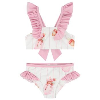 Girls White & Pink Milk Shake Bikini