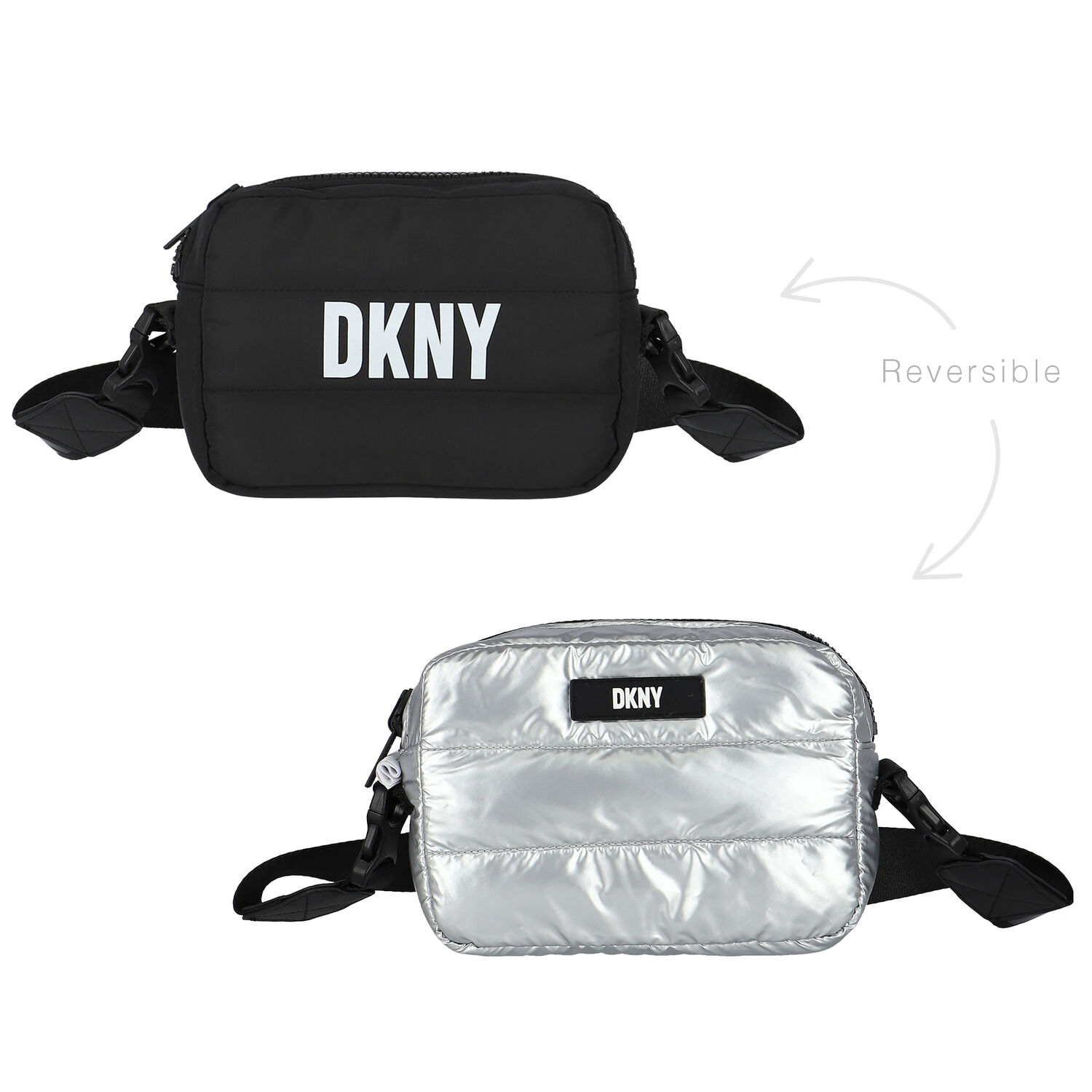 Girls Black & Silver Logo Reversible Handbag, 1, hi-res