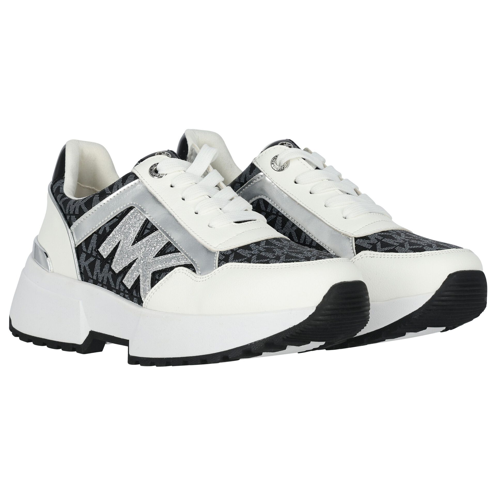 MICHAEL KORS Girls White Black Logo Trainers Junior Couture UK