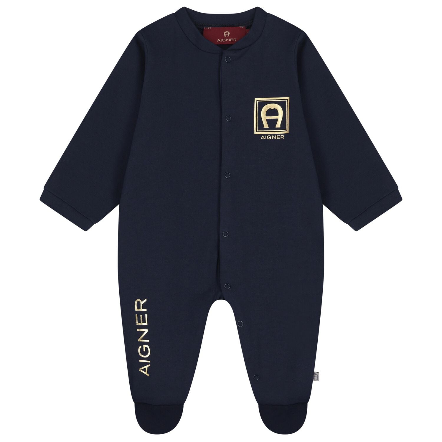 Baby Boys Navy Blue & Gold Logo Babygrow, 2, hi-res