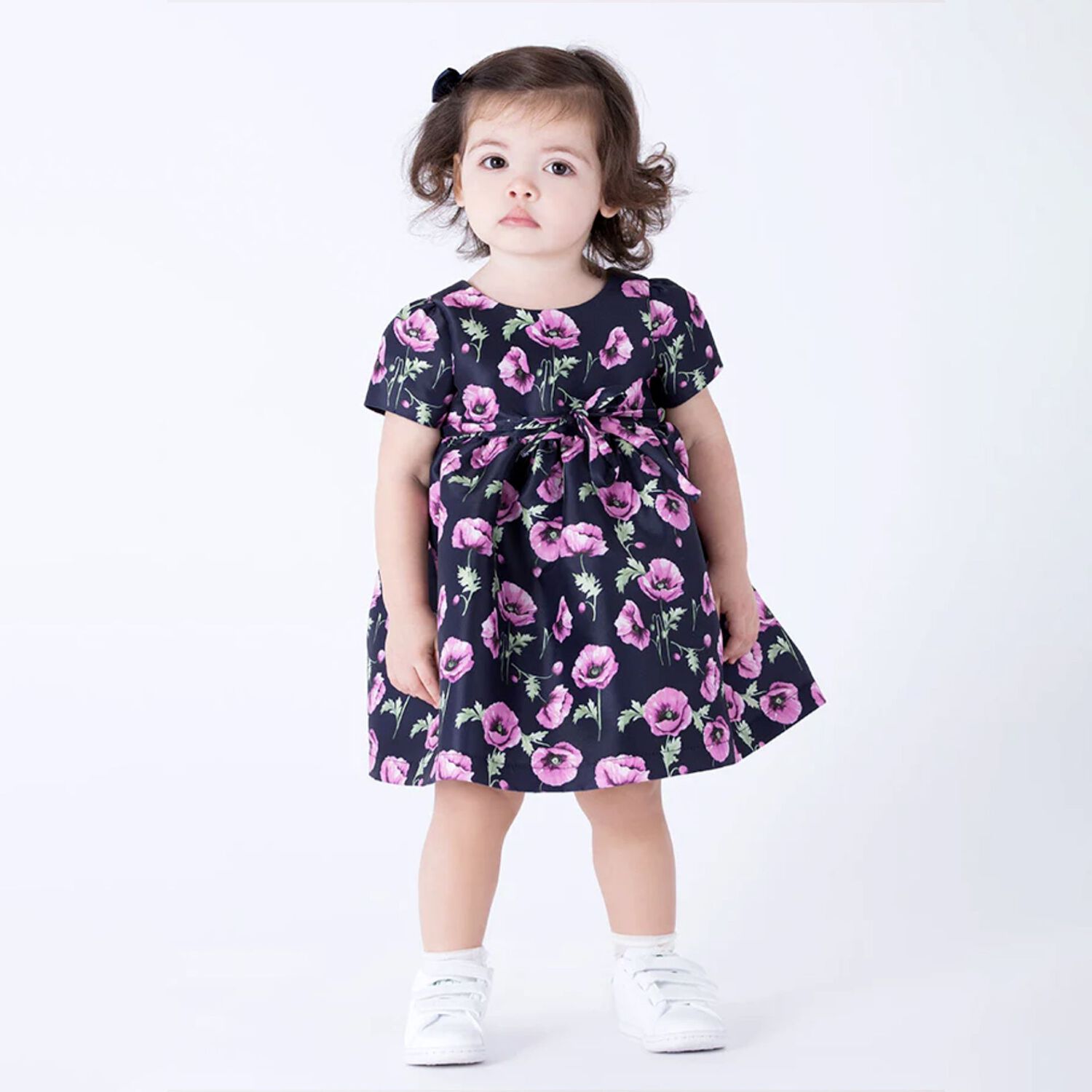 Younger Girls Navy Blue & Pink Floral Dress, 2, hi-res image number null