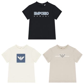 Younger Boys Navy Blue, Ivory & Beige T-Shirts (3 Pack)