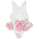 Girls White & Pink Balloons Swimsuit, 2, hi-res