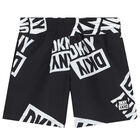 Boys Black & White Logo Swim Shorts, 1, hi-res