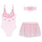 Younger Girls Pink Rose Tulle Swimsuit Set, 1, hi-res