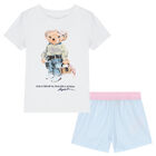 Girls White & Blue Polo Bear Pyjamas, 1, hi-res