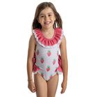 Girls White & Pink Gingham Strawberries Swimsuit, 2, hi-res