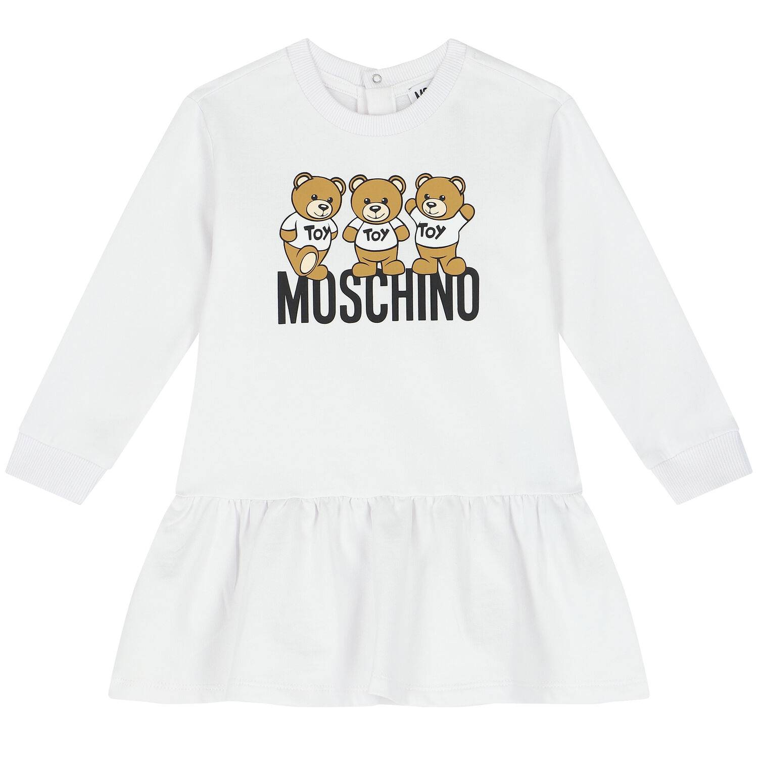Younger Girls White Teddy Bear Logo Dress, 3, hi-res