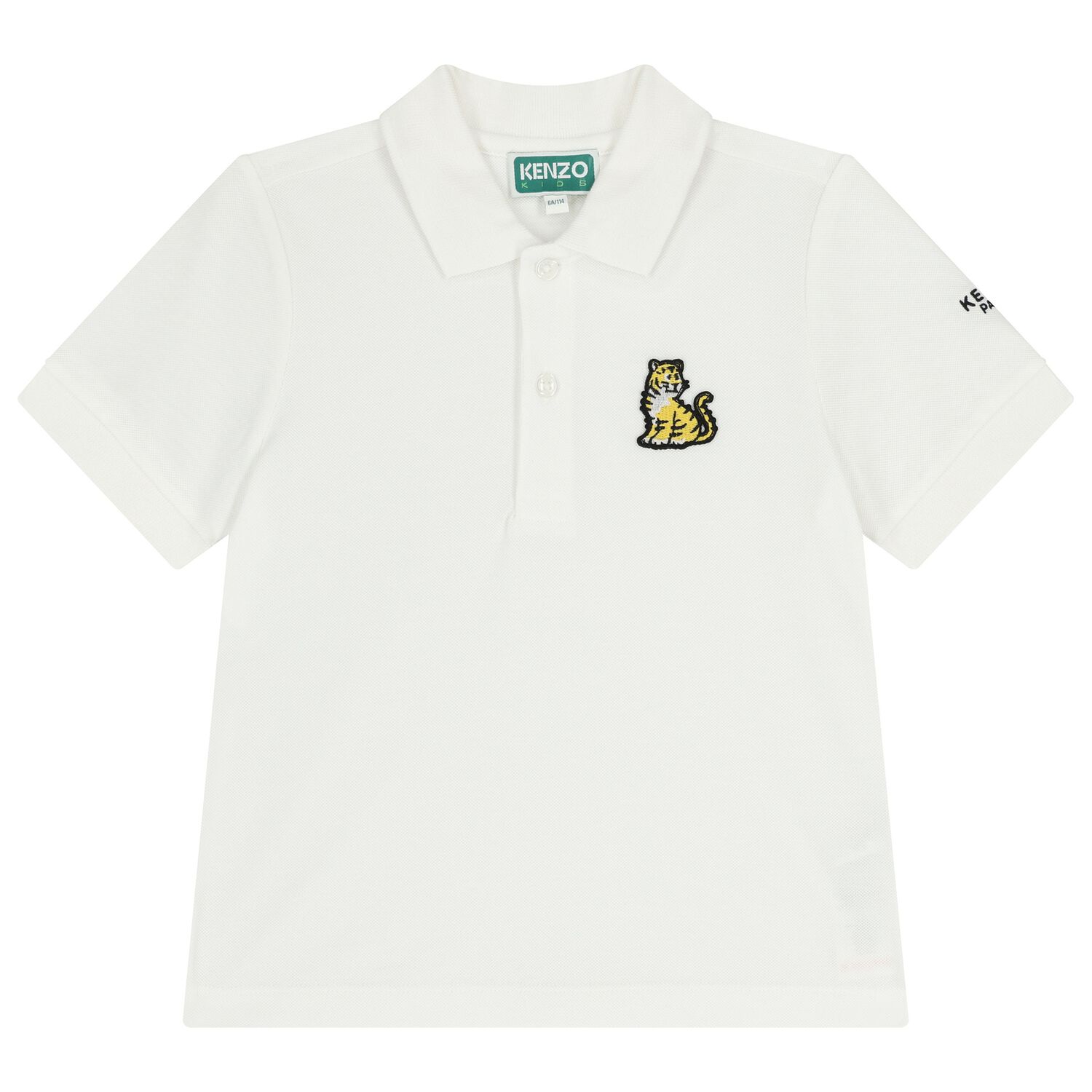 Boys White Tiger Logo Polo Shirt, 1, hi-res
