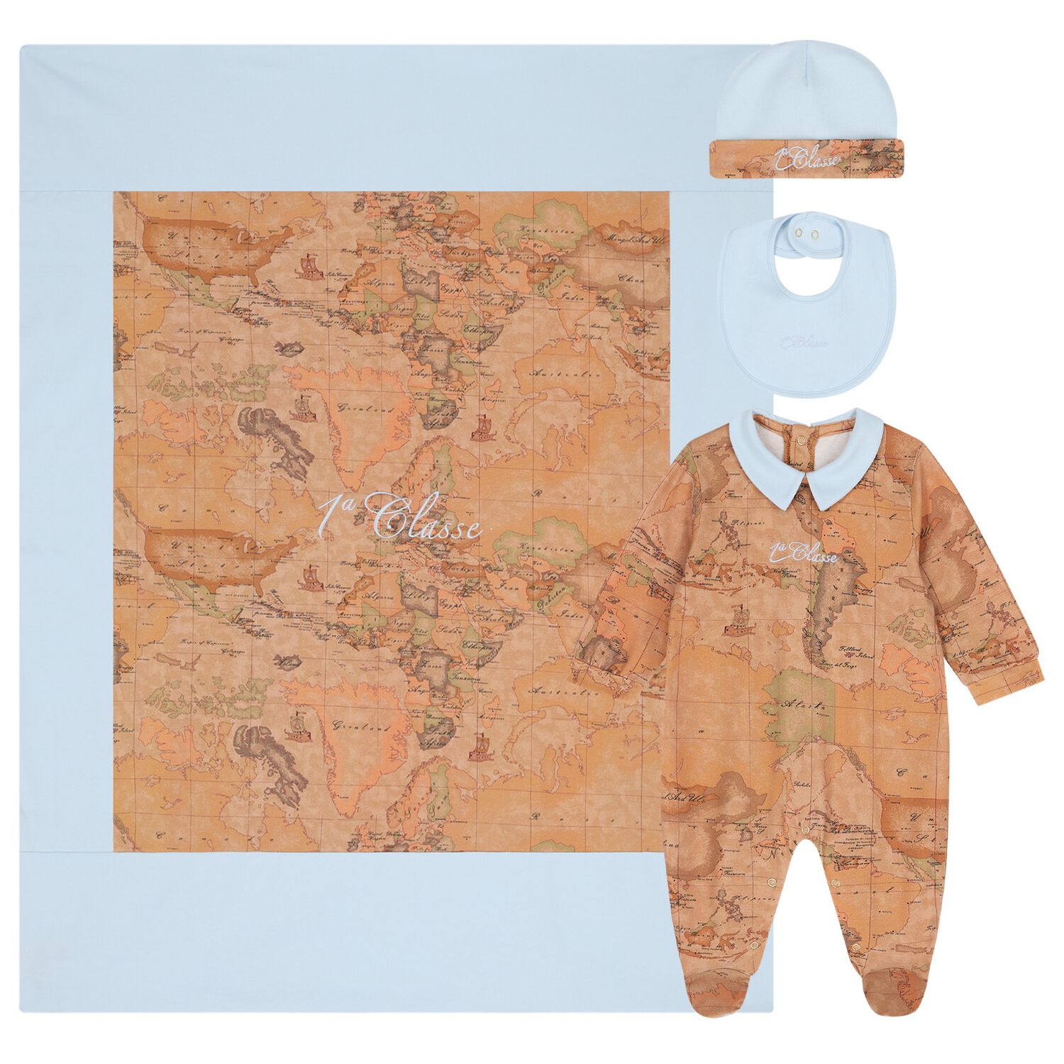 Baby Boys Beige & Blue Geo Map Babygrow Gift Set, 1, hi-res