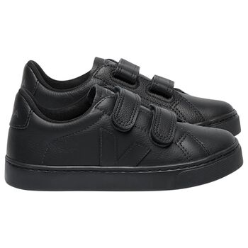 Boys Black Logo Leather Trainers