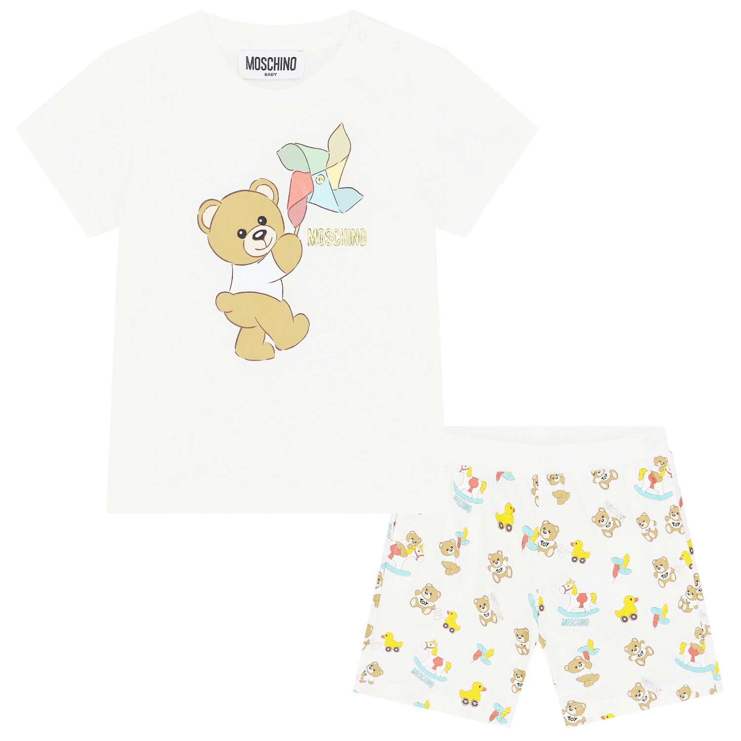 Ivory Teddy Bear Logo Shorts Set, 2, hi-res