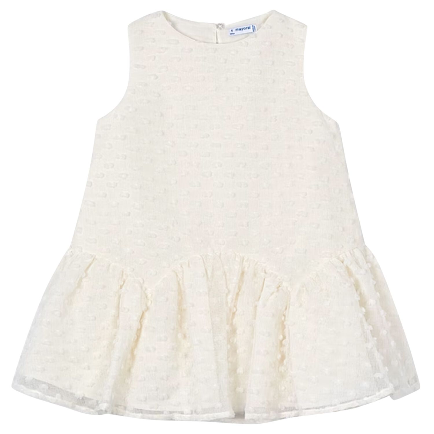 Girls White Sleeveless Tiered Dress, 1, hi-res