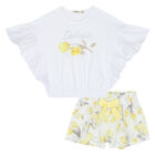 Girls White & Yellow Floral Shorts Set, 1, hi-res