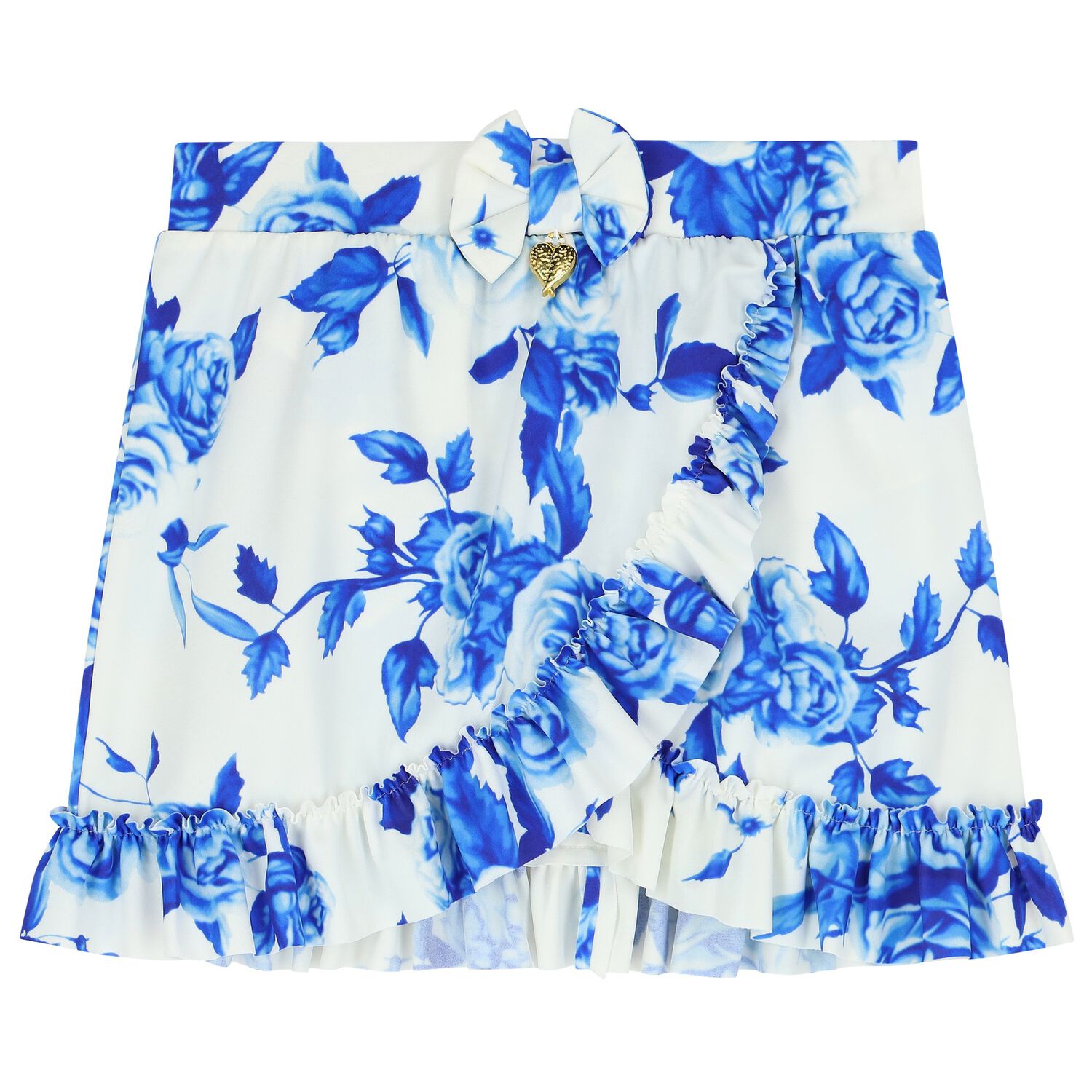 Girls White & Blue Floral Skirt, 1, hi-res