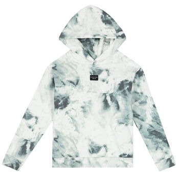 Blue & White Tie Dye Logo Hooded Top