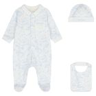 Baby Boys White & Blue Toile De Jouy Babygrow Gift Set, 1, hi-res