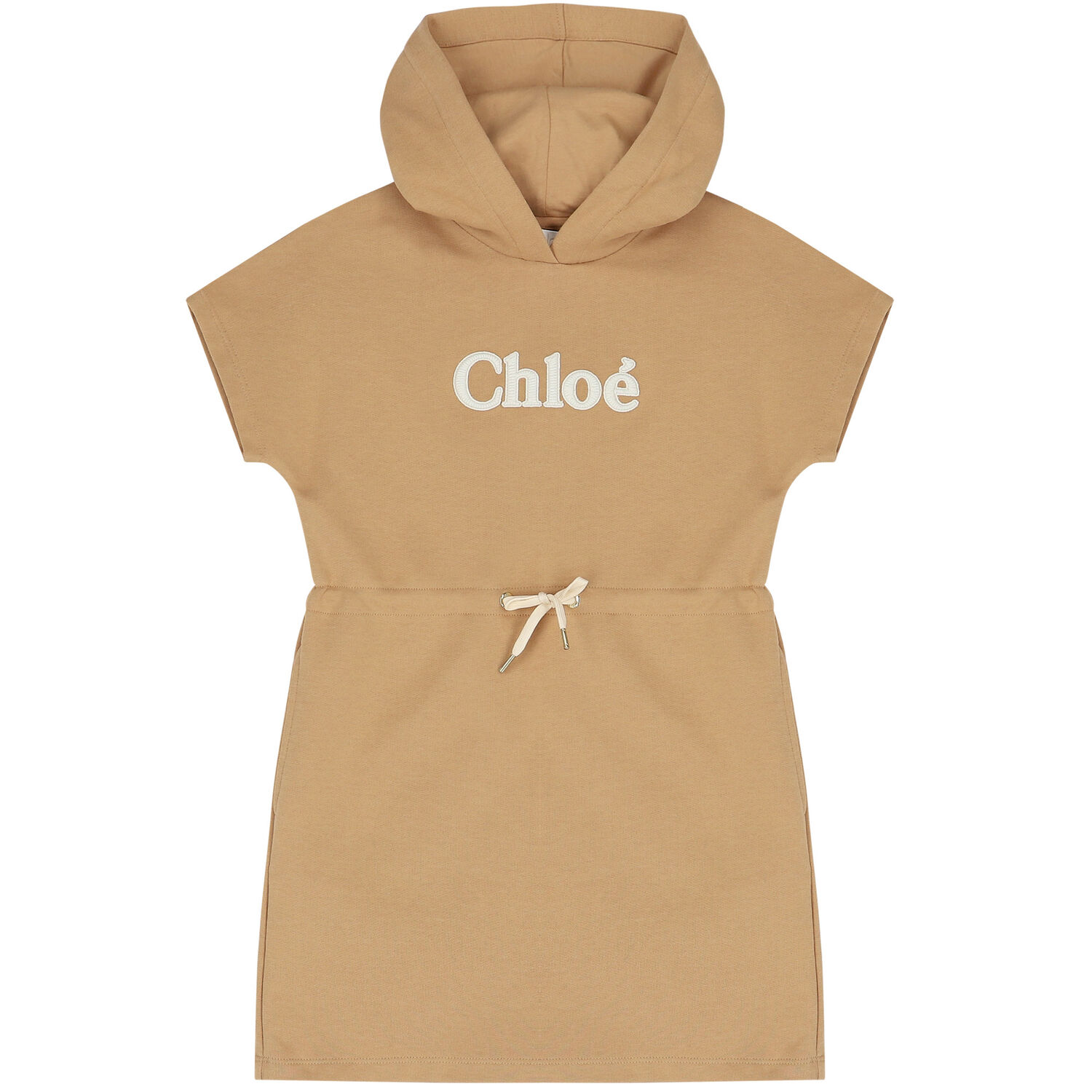 Girls Beige Logo Hooded Dress, 2, hi-res