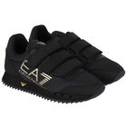 Boys Black & Gold Logo Trainers, 1, hi-res