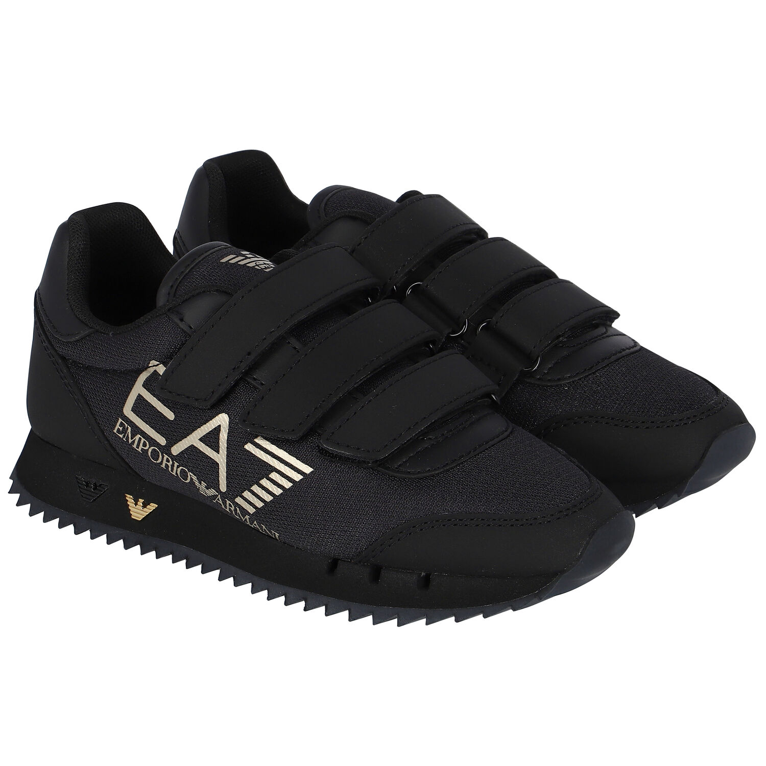 Boys Black & Gold Logo Trainers, 1, hi-res