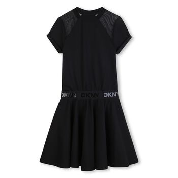 Girls Mini Me Black Scuba & Mesh Logo Dress