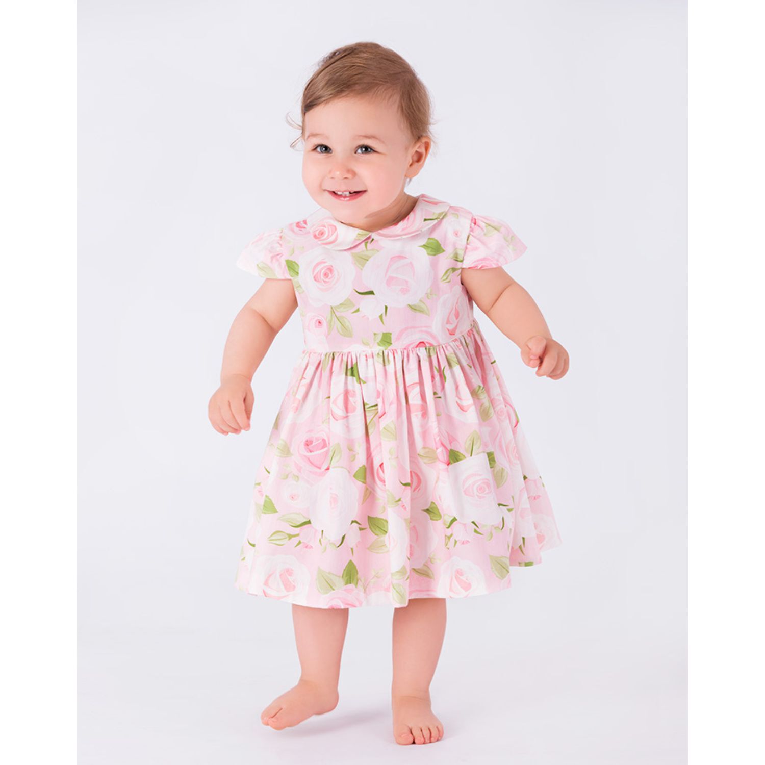 Baby Girls Pink Rose Dress, 1, hi-res