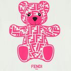 Girls Ivory & Pink Teddy Logo T-Shirt, 1, hi-res