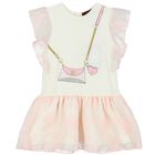 Younger Girls Ivory Logo Bag Dress, 1, hi-res