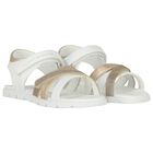 Girls White & Gold Logo Sandals, 1, hi-res