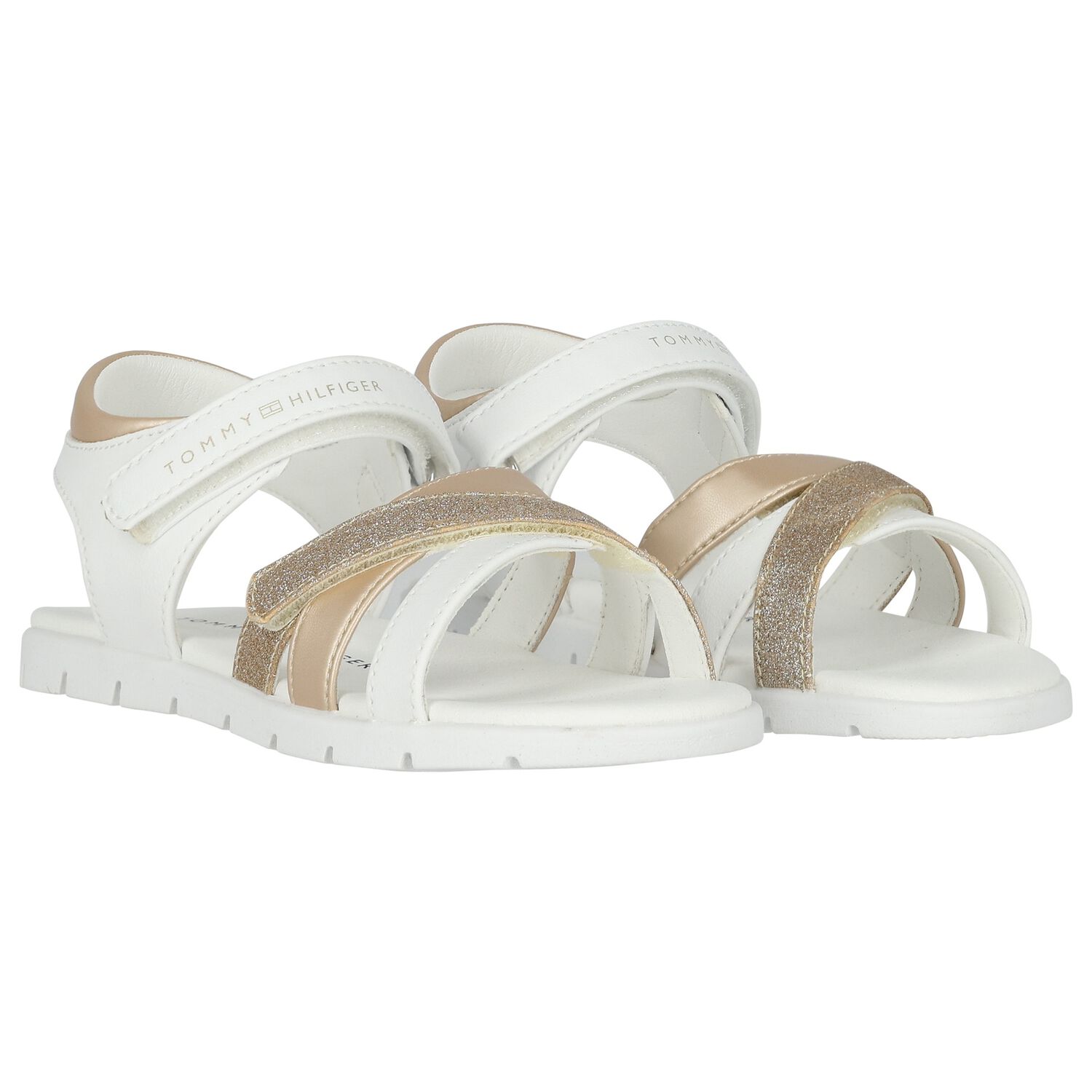 Girls White & Gold Logo Sandals, 1, hi-res image number null