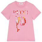Girls Pink Embroidered Logo T-Shirt, 3, hi-res