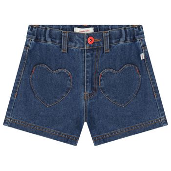 Girls Blue Denim Heart Shorts