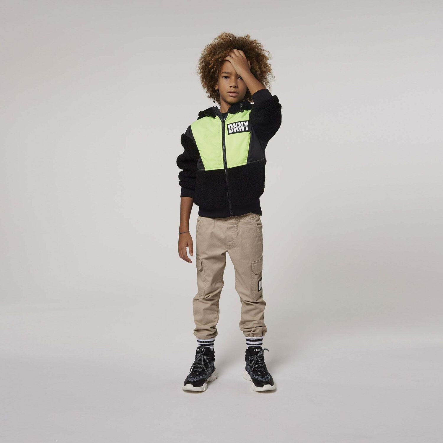 Boys Black Logo Zip Up Hooded Top, 1, hi-res