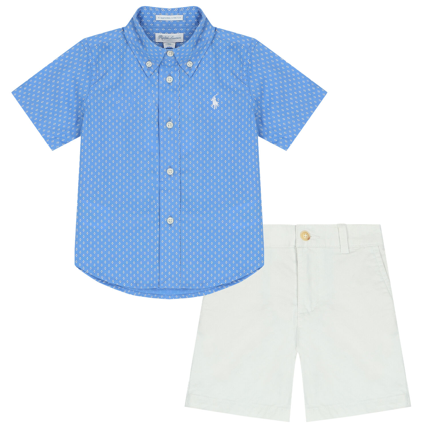 Baby Boys Blue & Ivory Logo Shorts Set, 1, hi-res