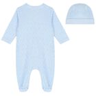 Boys Blue Logo Babygrow & Hat Set, 1, hi-res
