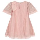 Girls Pink Lace & Chiffon Bow Dress, 1, hi-res