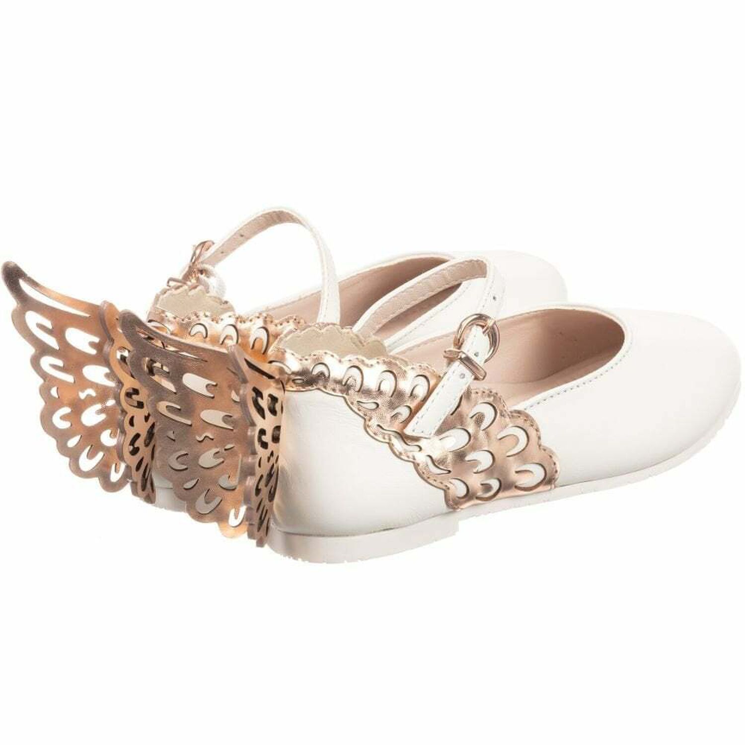 Girls White & Rose Gold Leather Shoes, 1, hi-res image number null