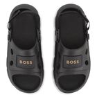Boys Black Logo Sandals, 1, hi-res