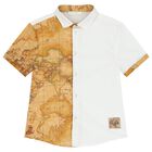 Boys White & Beige Geo Map Shirt, 1, hi-res