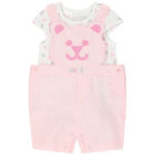 Baby Girl White & Pink Dungaree Set, 1, hi-res