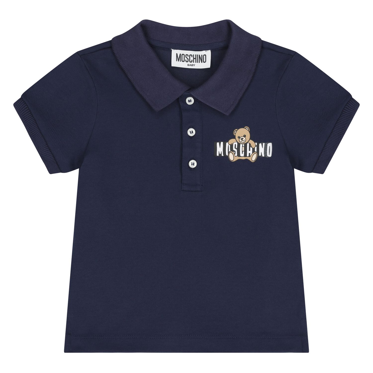 Younger Boys Navy Blue Teddy Bear Logo Polo Shirt, 2, hi-res